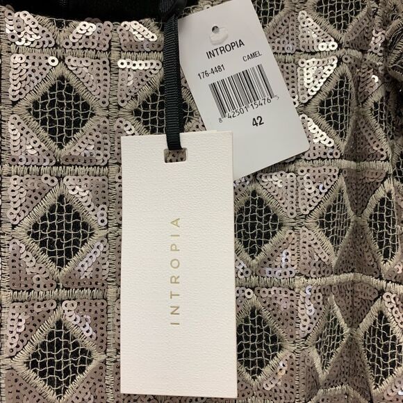 Intropia for Anthropologie Silver Sequin Club Cold Shoulder Dress sz 12 NWT - Picture 6 of 8